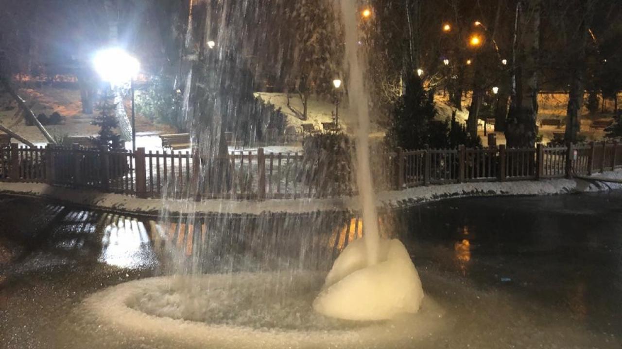 La Piscina Kuğulu Park (Parque Cisne) se cubrió de hielo.