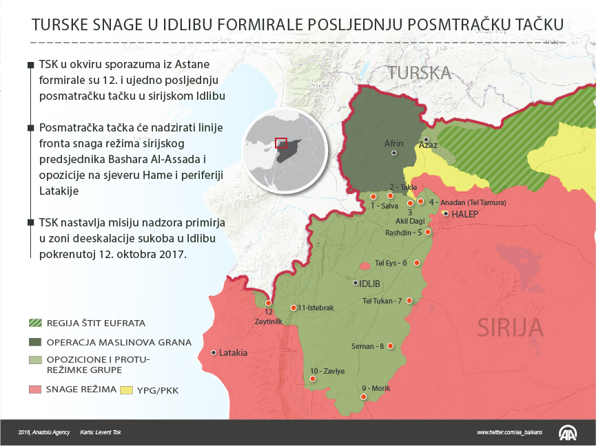 INFOGRAFIKA: Sirija: Turske snage u Idlibu formirale poslednju posmatračku tačku