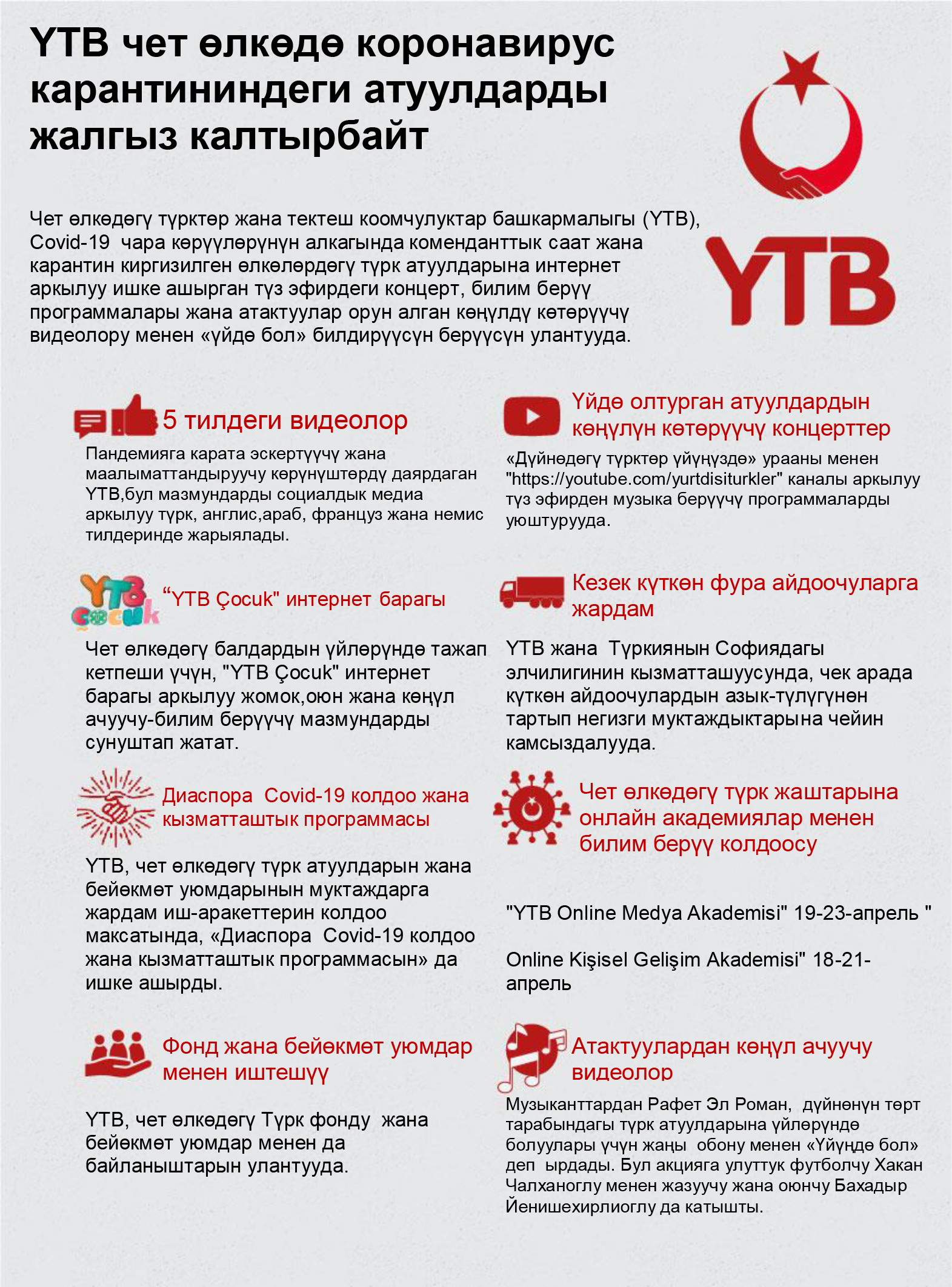 YTB чет өлкөдө коронавирус карантининдеги атуулдарды жалгыз калтырбайт