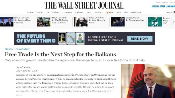 Rama për “The Wall Street Journal”: Tregtia e lirë është hapi i radhës për Ballkanin