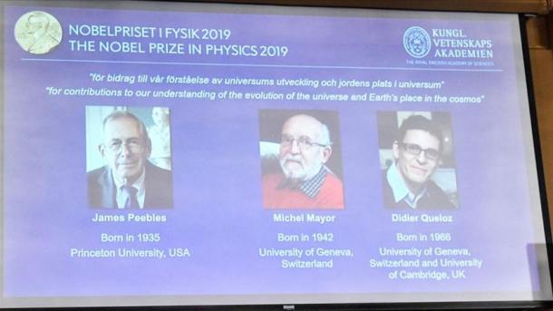 O Prémio Nobel da Física 2 019 foi atribuído a James Peebles, Michel Mayor e Didier Queloz
