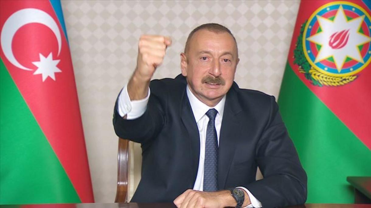 علییف: ارتش آذربایجان مرکز شهر زنگیلان را از اشغال ارمنستان آزاد کرد
