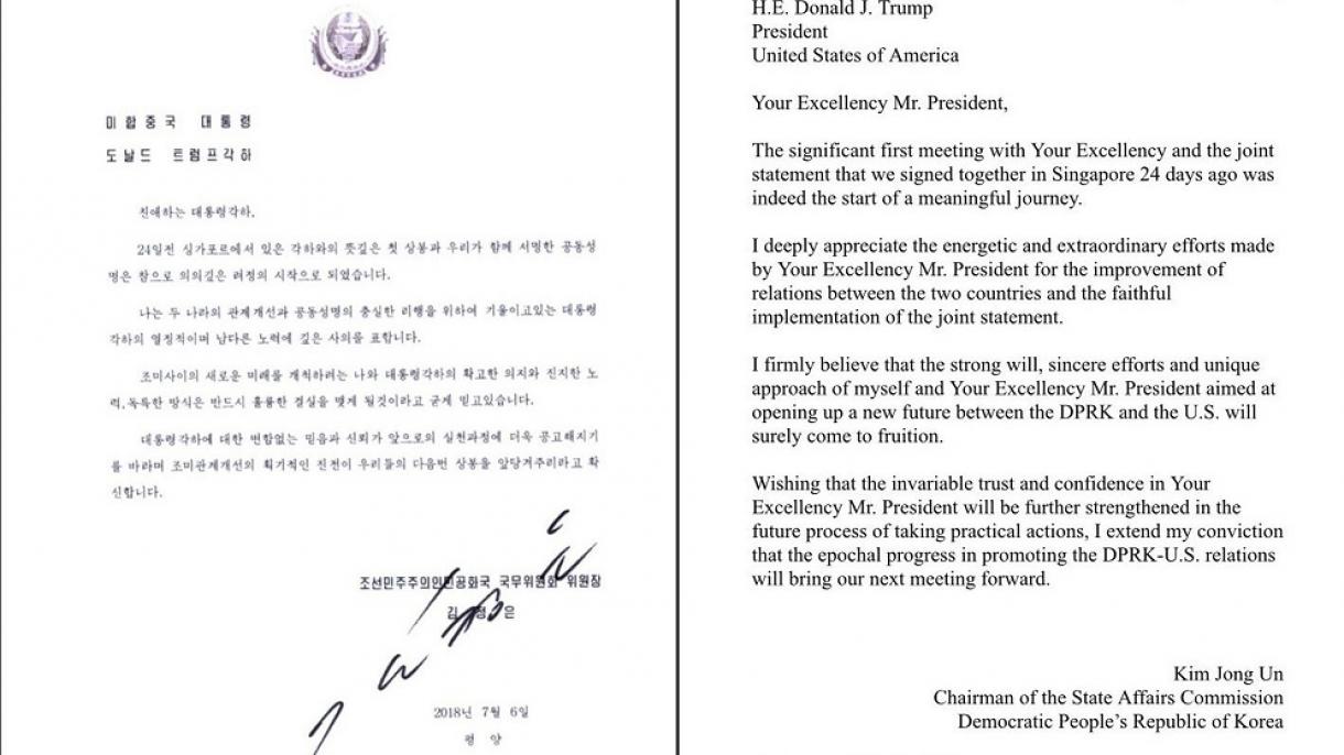 Trump publica la carta enviada por el líder de Corea del Norte