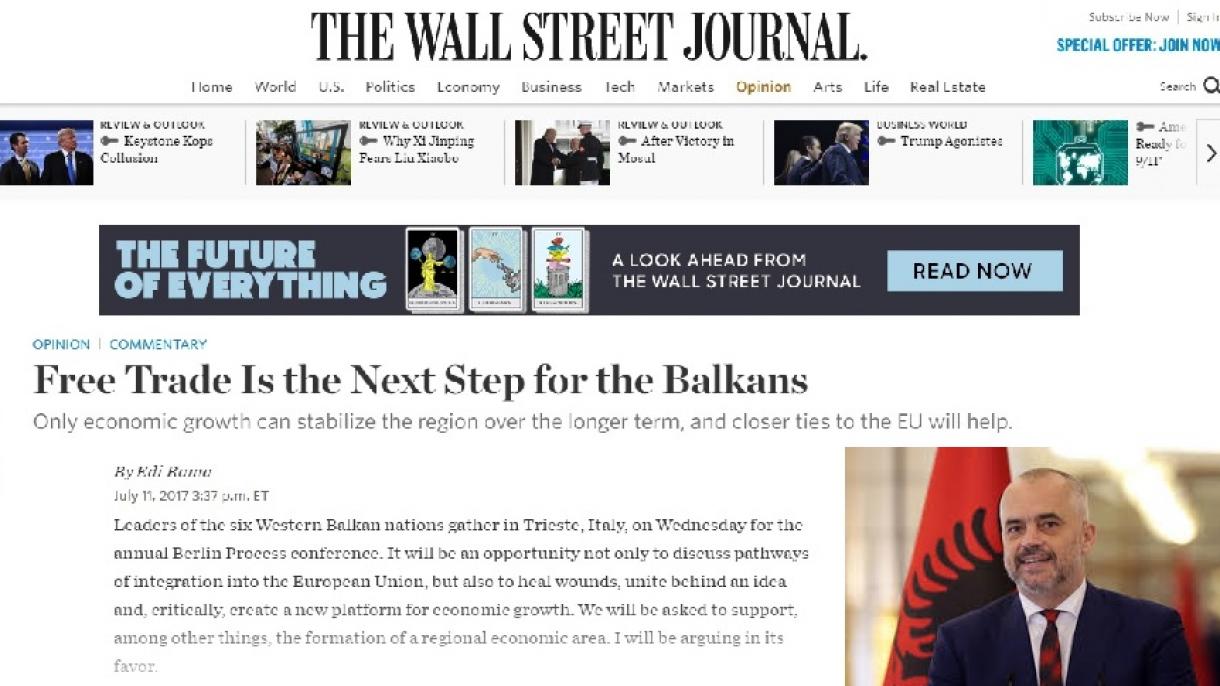 Rama për “The Wall Street Journal”: Tregtia e lirë është hapi i radhës për Ballkanin