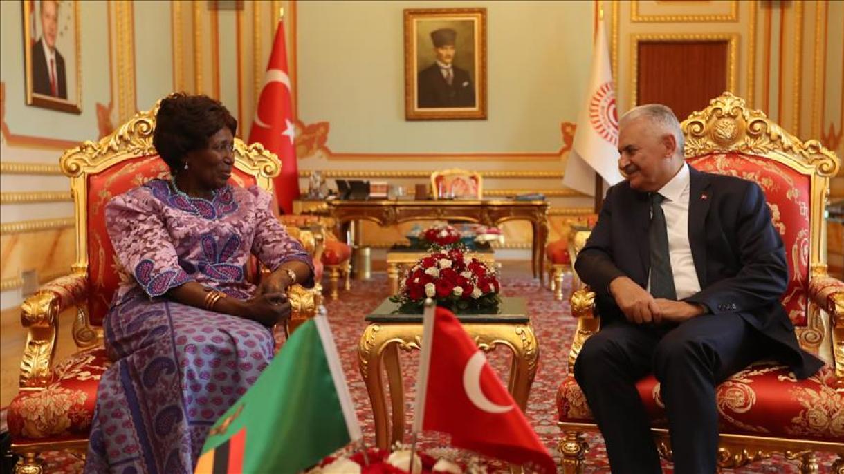 O Presidente do Parlamento, Yıldırım, encontra-se com a vice-presidente da Zâmbia