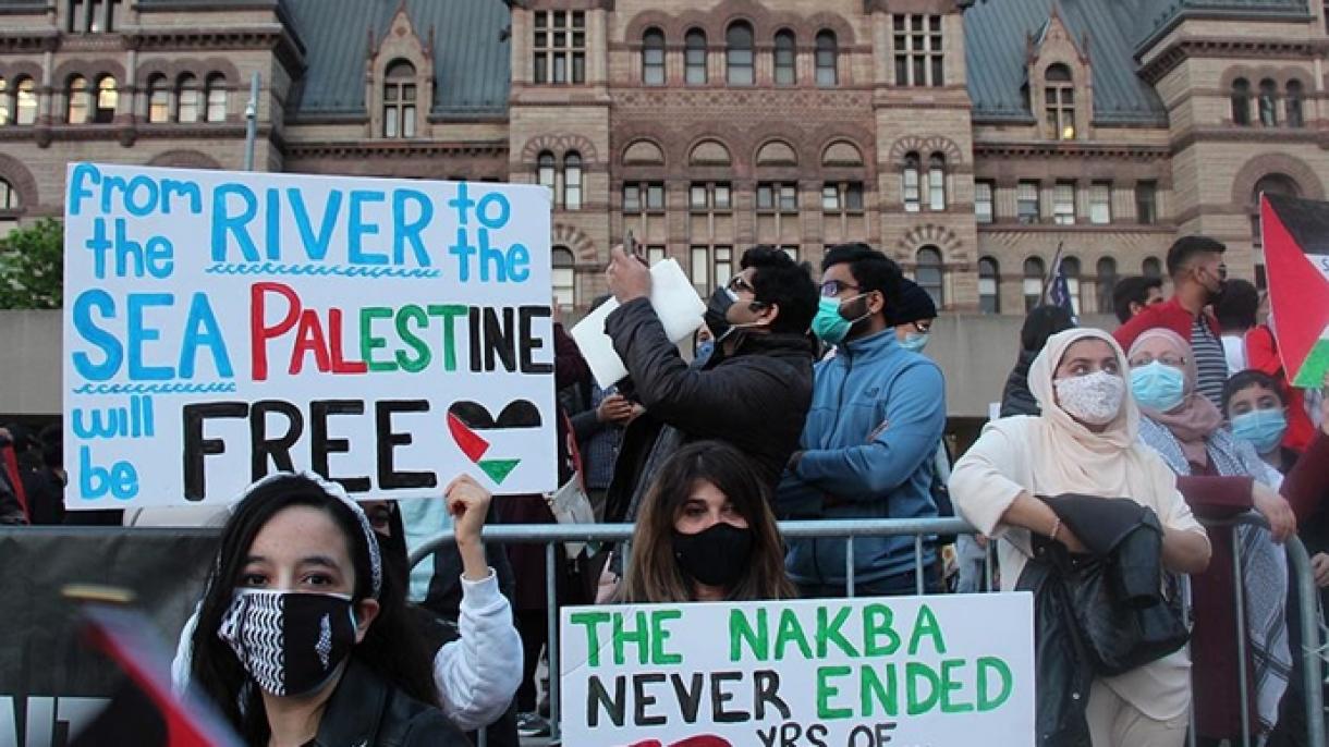 加拿大美国举行支持巴勒斯坦示威游行