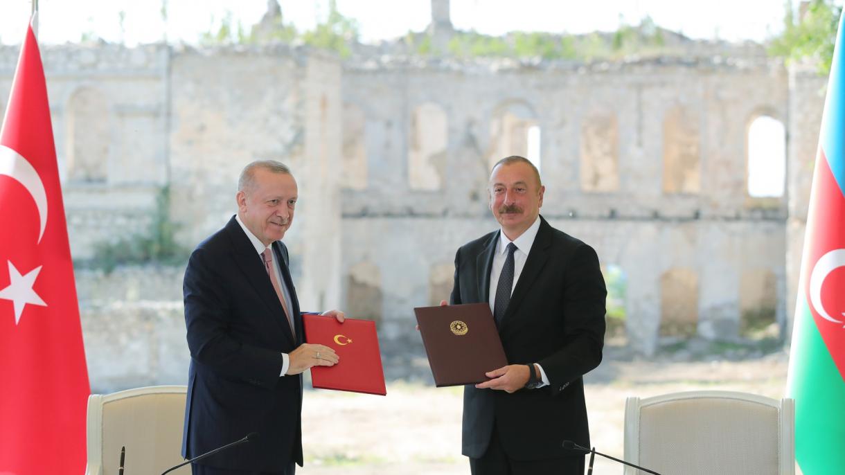 ئەردوغان بىلەن ئەلىيېۋ «شۇشا باياننامەسى» نى ئىمزالىدى