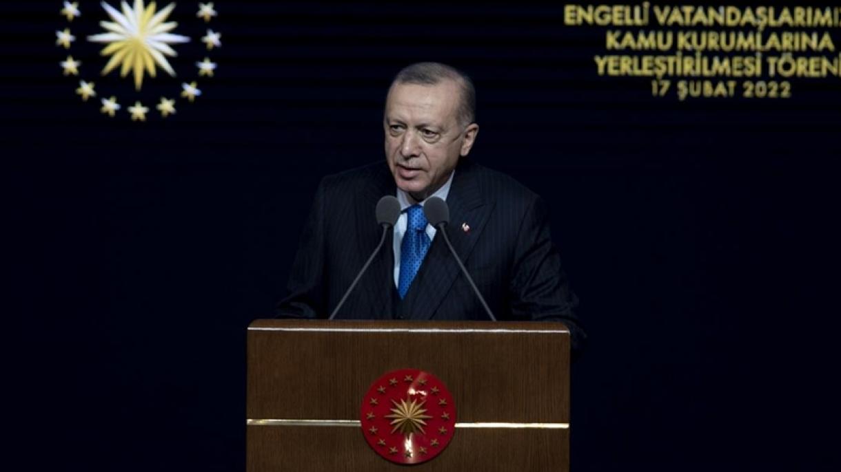 بیانات اردوغان در مراسم استخدام کارمندان معلول در ترکیه