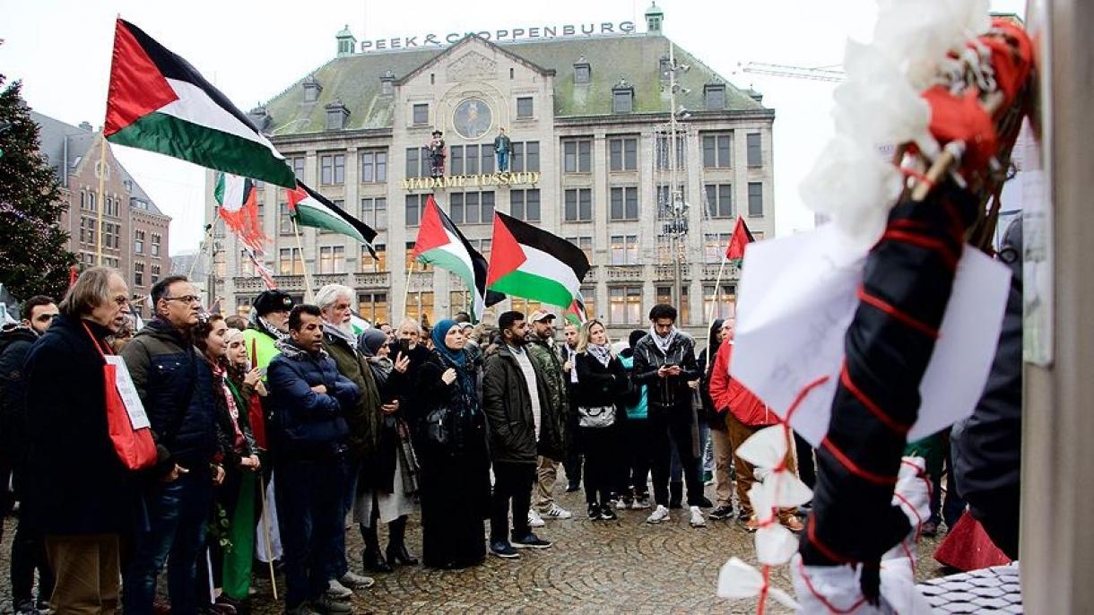 تظاهرات جمعیت فلسطینان هلند در اعتراض به اقدامات خشونت بار پلیس اسرائیل