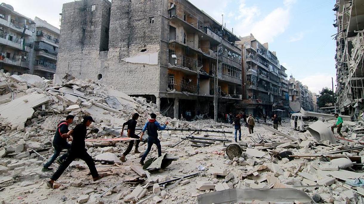 حلب میں مخالفین کے زیر کنٹرول علاقوں  پربمباری، 94  شہری ہلاک  150 زخمی