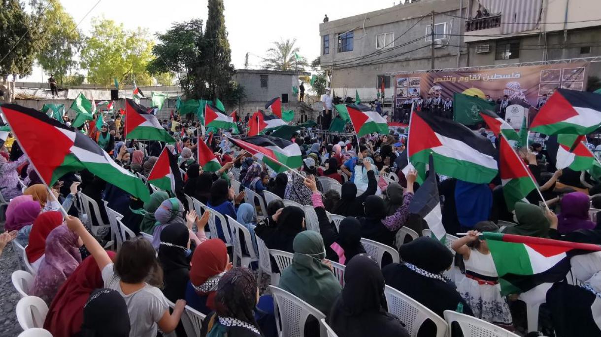جشن و پایکوبی صدها مهاجر فلسطینی در لبنان