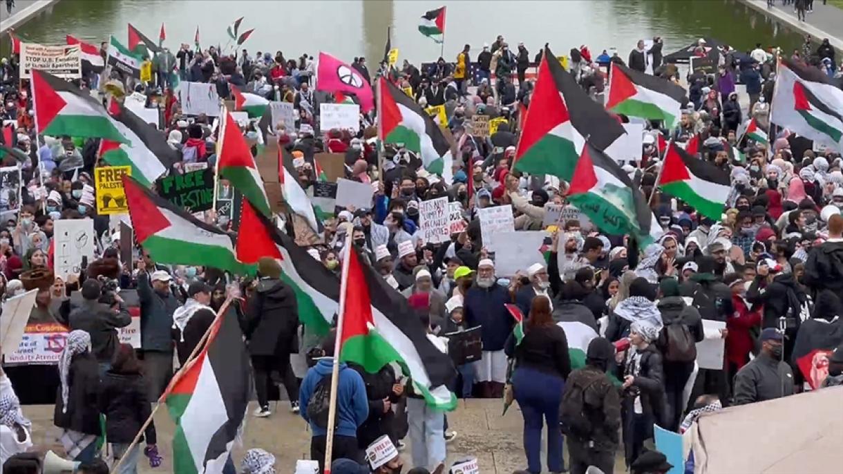 数千人在华盛顿举行示威活动声援巴勒斯坦