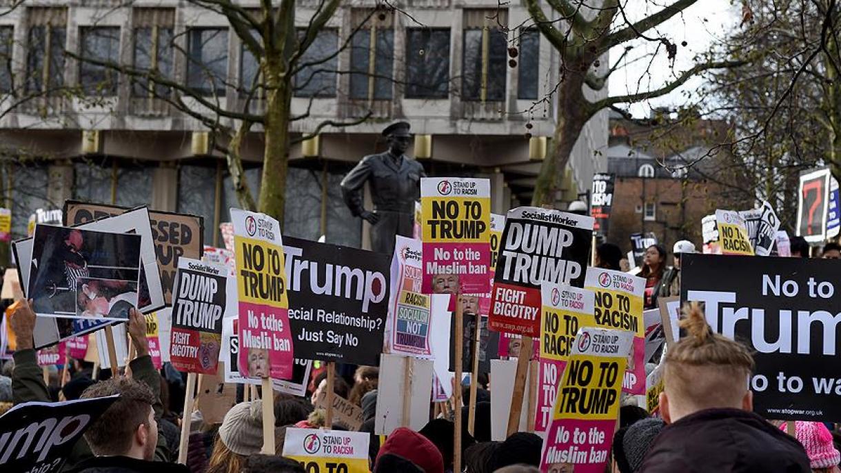 英国首都数千人示威反对特朗普到访英国
