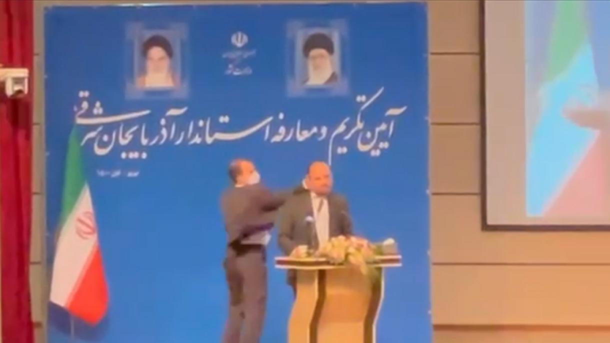 سیلی خوردن استاندار جدید آذربایجان شرقی در حین سخنرانی