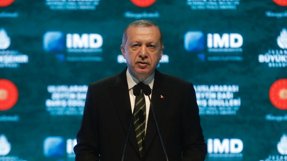 اردوغان، ایستانبولدا زیتون دالی باریش موکافات‌لاری مراسیمینده دانیشدی