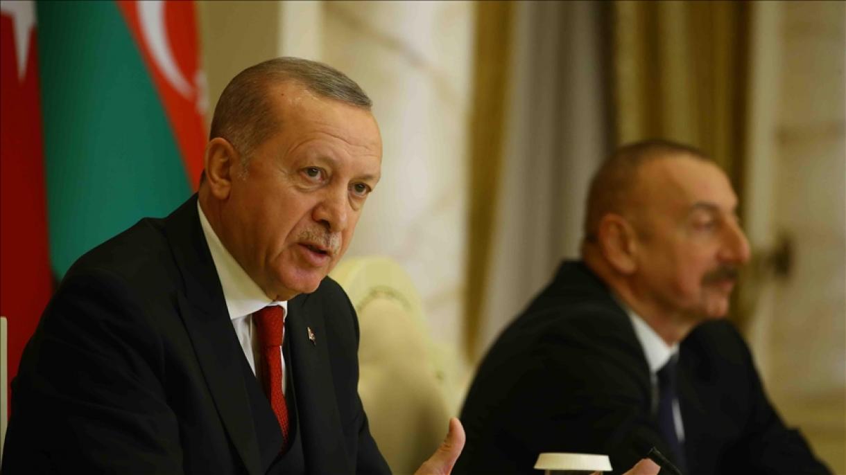 O presidente Erdogan e seu par do Azerbaijão Aliyev repetiram a solidariedade entre os dois estados