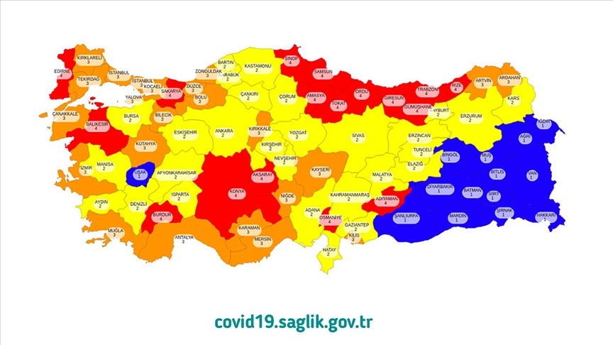 آخرین وضعیت کرونا در ترکیه بر اساس میزان شیوع آن در استان‌های مختلف