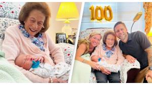 100 yaşlı qadın 100-cü nəvəsini qucağına aldı
