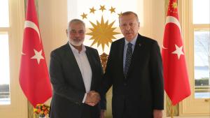 دیدار رئیس جمهور ترکیه با رئیس دفتر سیاسی جنبش حماس در استانبول
