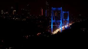 伊斯坦布尔两座重要桥梁被点亮为蓝色  纪念世界儿童权利日