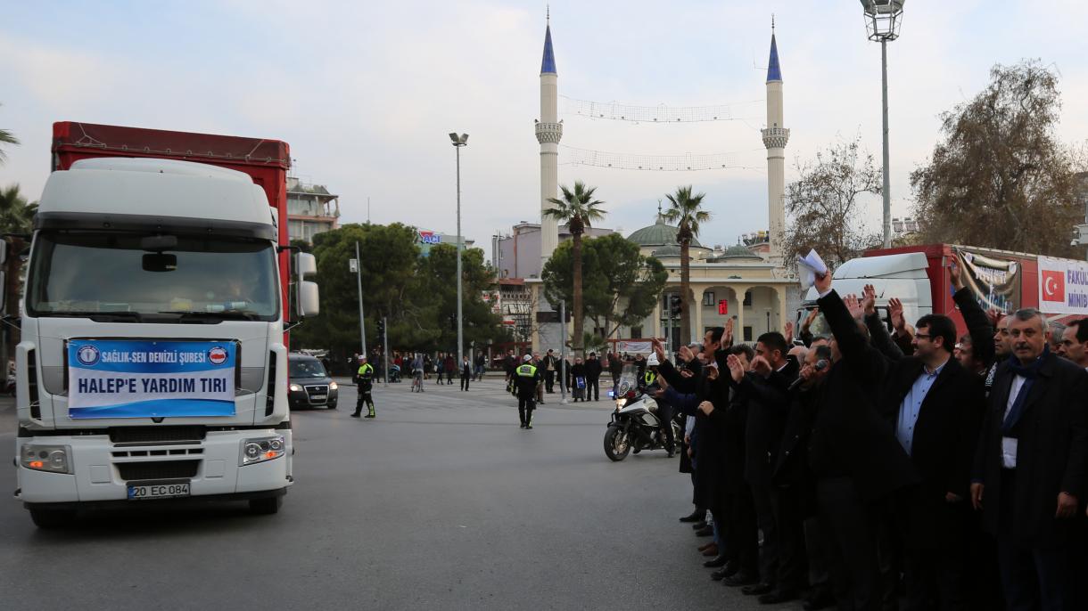 Suriyalılara humanitar yardım aparan yük maşınları Dənizlidən yola çıxdı