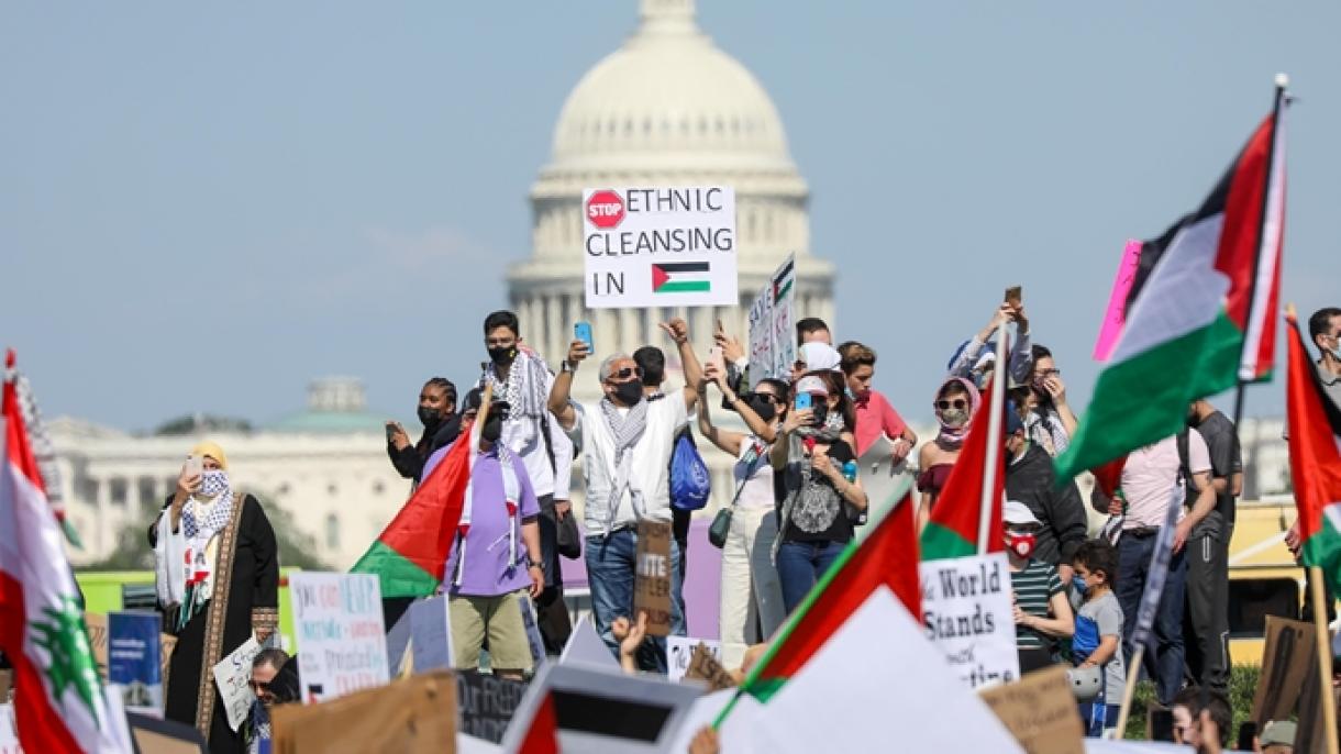 امریکہ: فلسطین کے ساتھ اظہارِ یکجہتی کے لئے ہزاروں افراد کی شرکت سے احتجاجی مارچ