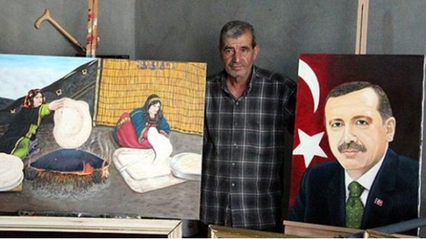 شامی مصور پناہ گزین کیطرف سے  صدر ایردوان کی پینٹنگ 