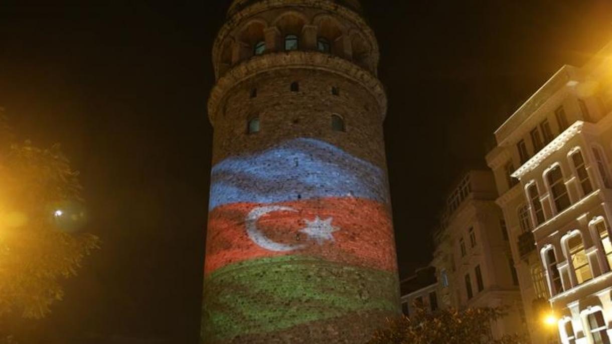 Galata minarasynda Azerbaýjanyň baýdagy şöhlelendirildi