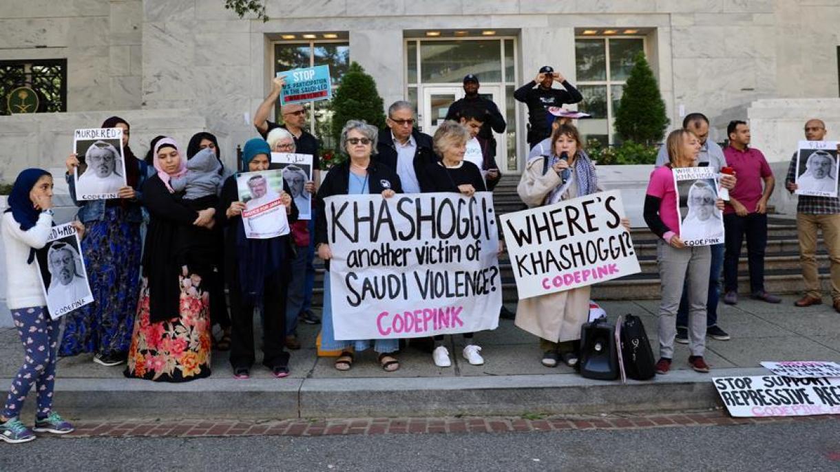 تجمع در مقابل سفارت عربستان در واشنگتن در واکنش به "قتل" قاشقچی