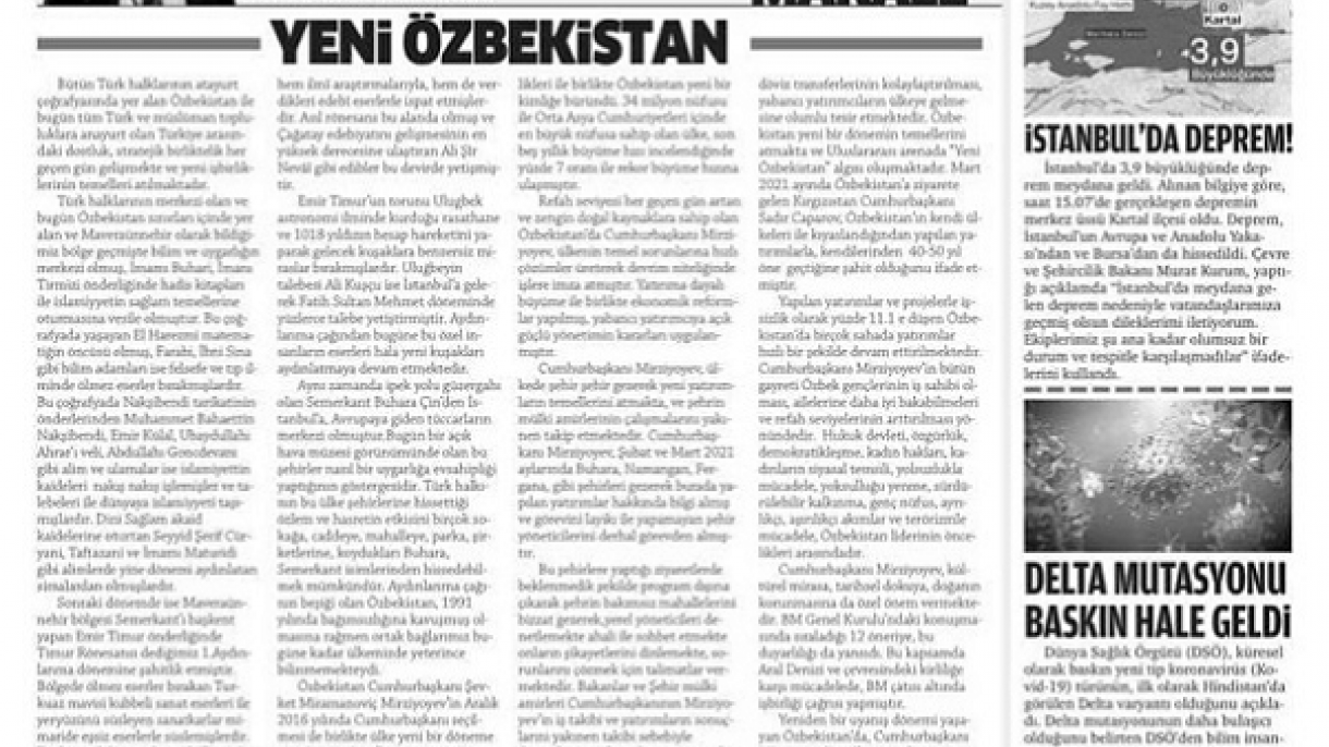 Turkiya matbuotida “Yangi O‘zbekiston” sarlavhali maqola chop etildi