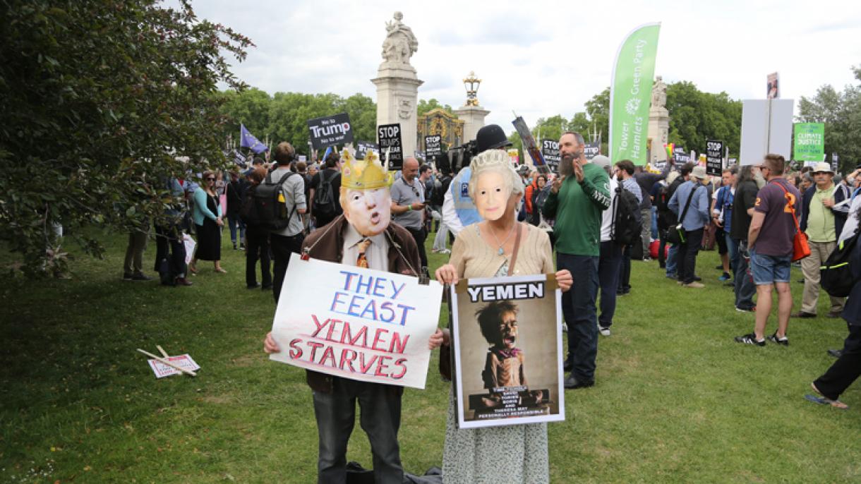 لندن میں صدر ٹرمپ کے خلاف احتجاجی مظاہرے