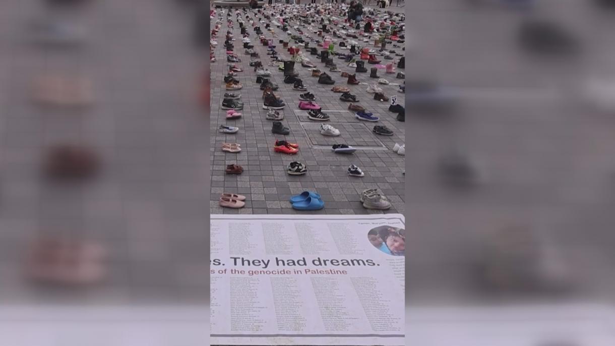 نمایش 14 هزار جفت کفش کودک در هلند به یاد کودکان قربانی جنگ غزه
