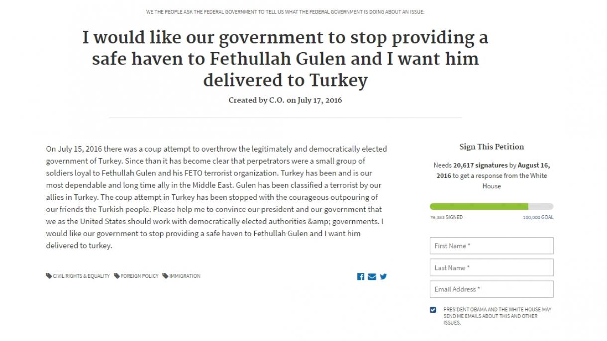 Mais de 78.000 pessoas nos EUA querem a extradição de Gülen para a Turquia