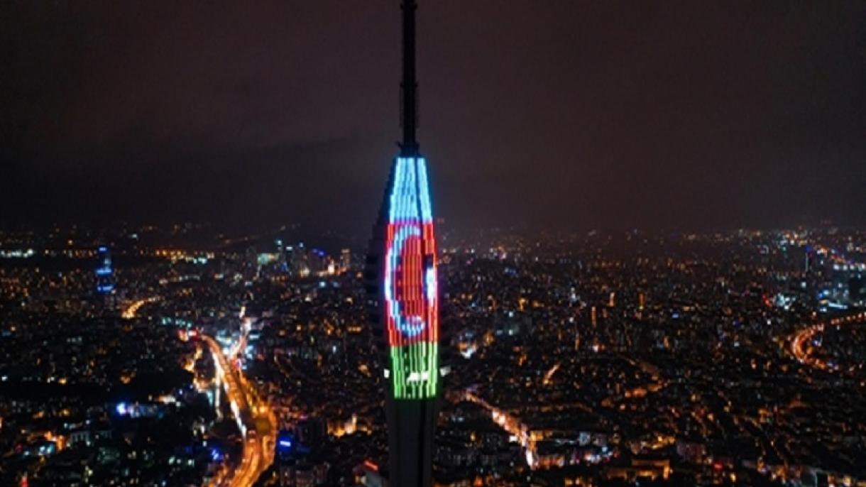 Кулата в Чамбъджа бе осветена с азербайджанското знаме...