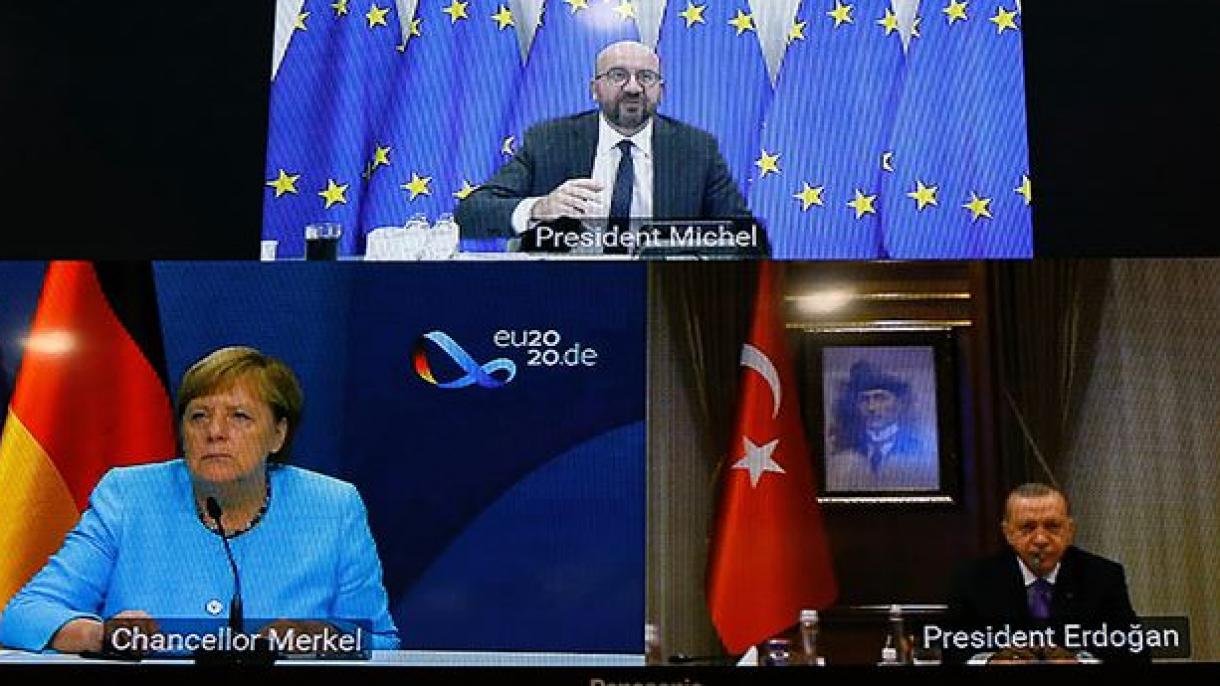 صدر ایردوان کی جرمن چانسلر انگیلا مرکل اور یورپی یونین  کونسل کے صدر  چارلس  میشل  سے ویڈیو کانفرنس