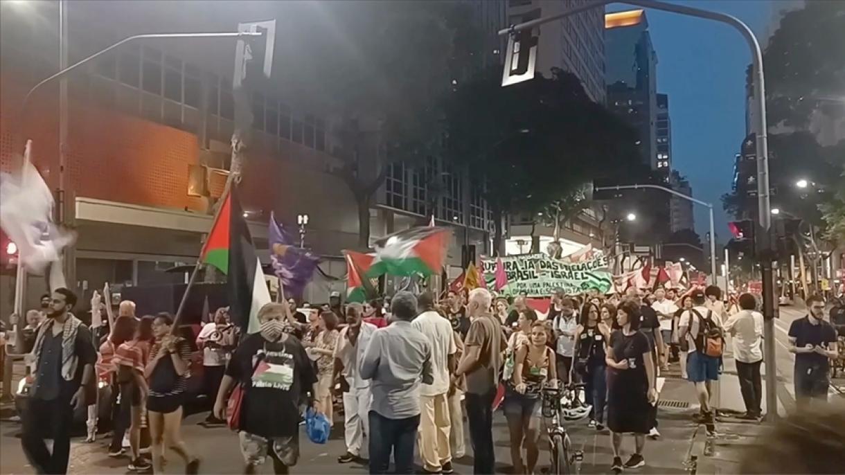برازیل، فلسطین کے حق میں  امریکی قونصل خانے کے سامنے احتجاجی مظاہرہ