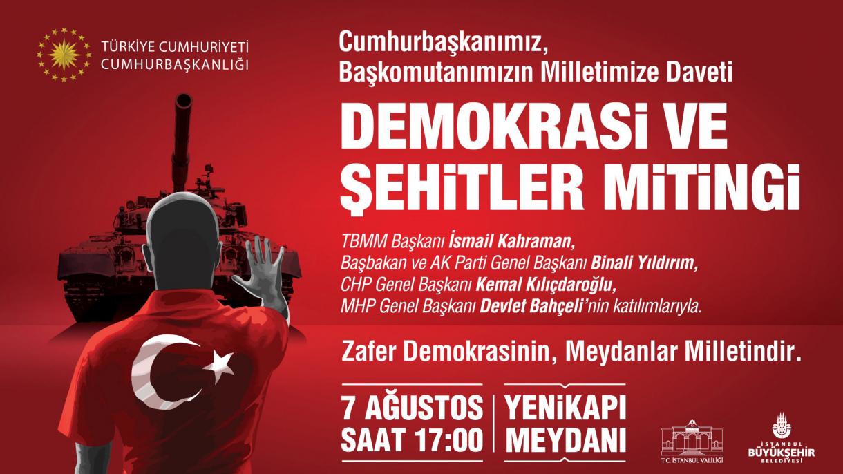 Yıldırım llama a los ciudadanos a juntarse en el “Mitin por la Democracia y los Mártires”