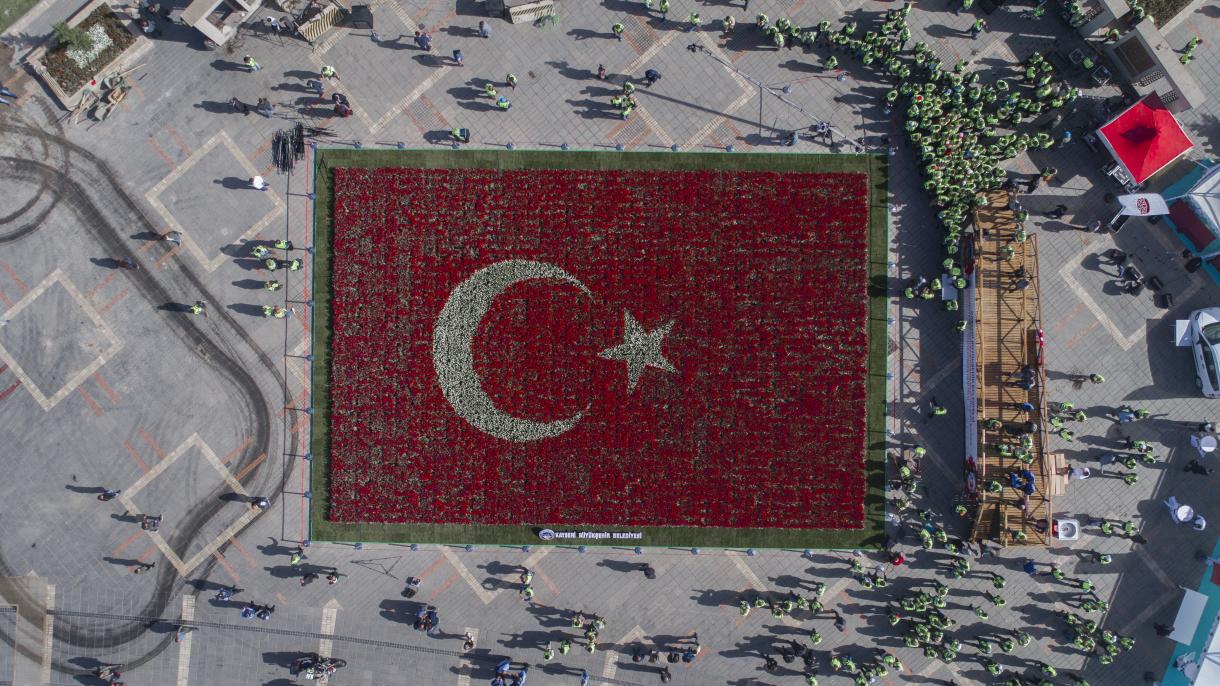 Bandeira turca formada por túlipas entrou no Livro dos Recordes do Guiness