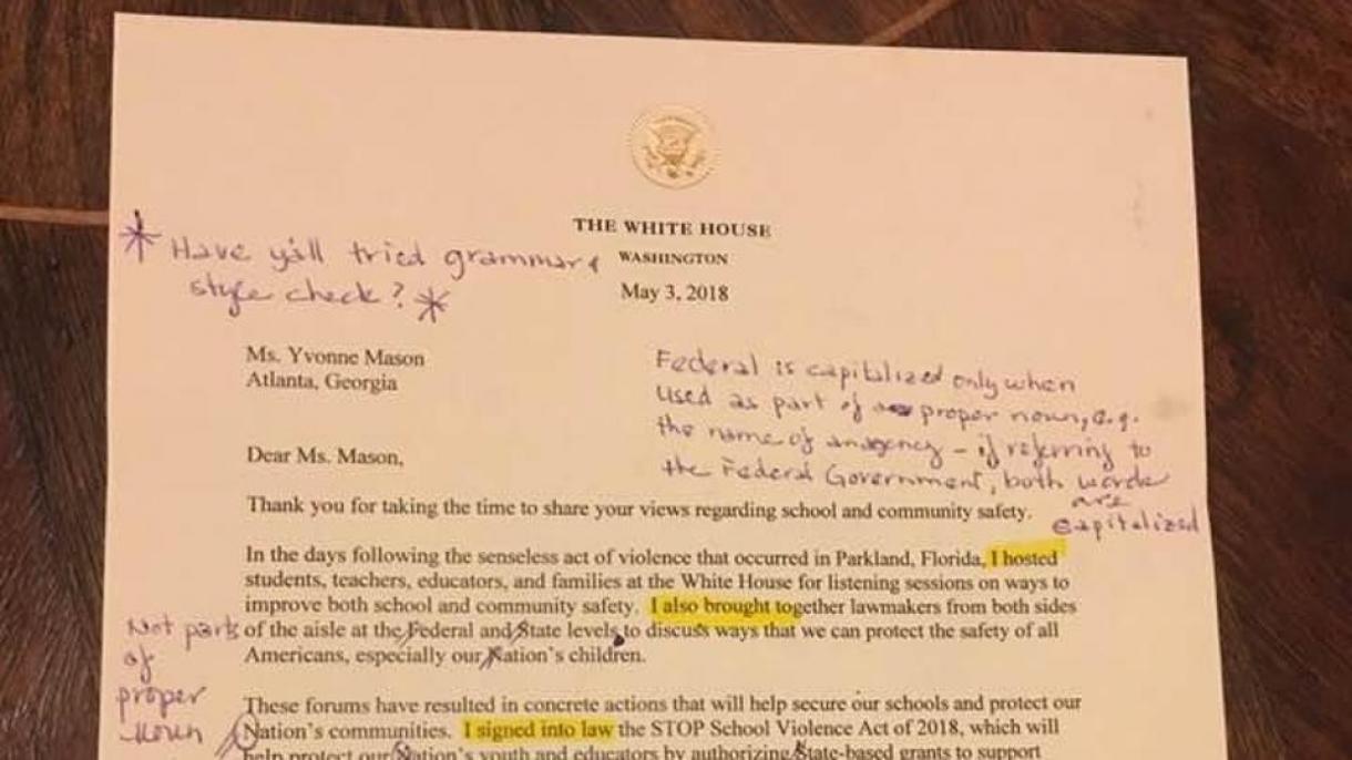 معلم آمریکایی نامه ترامپ را تصحیح کرد