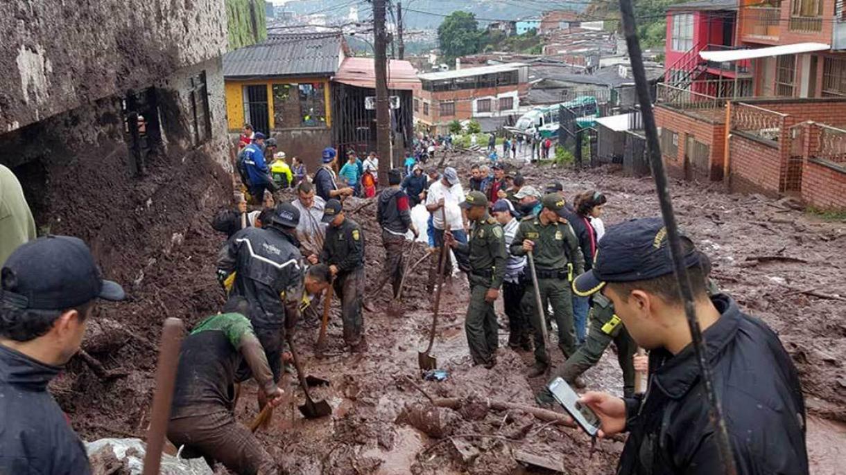 哥伦比亚强降雨引发山体滑坡