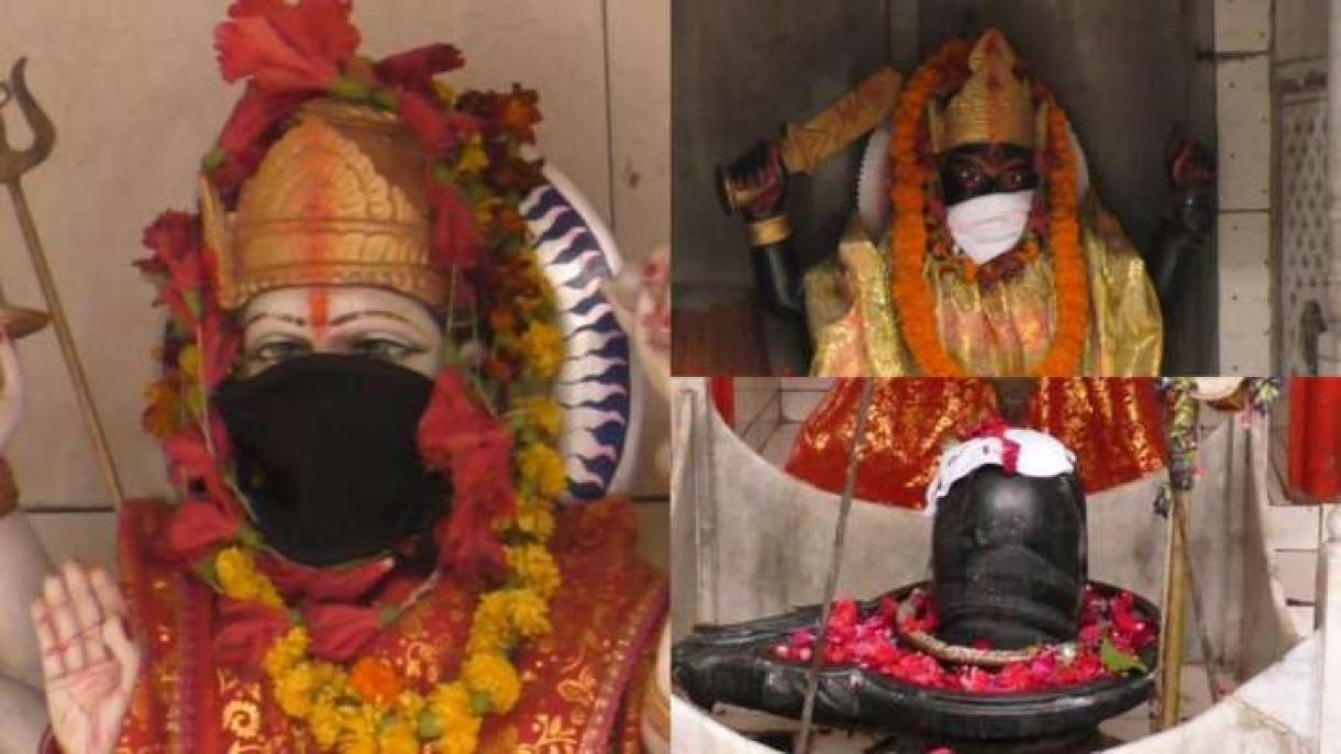 印度空气污染严重   神庙为神像“戴口罩”