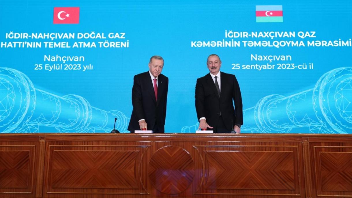 Erdo'g'an va Aliyev Ig‘dir-Naxchivan gaz quvuri poydevorini qo‘yish marosimida ishtirok etdi