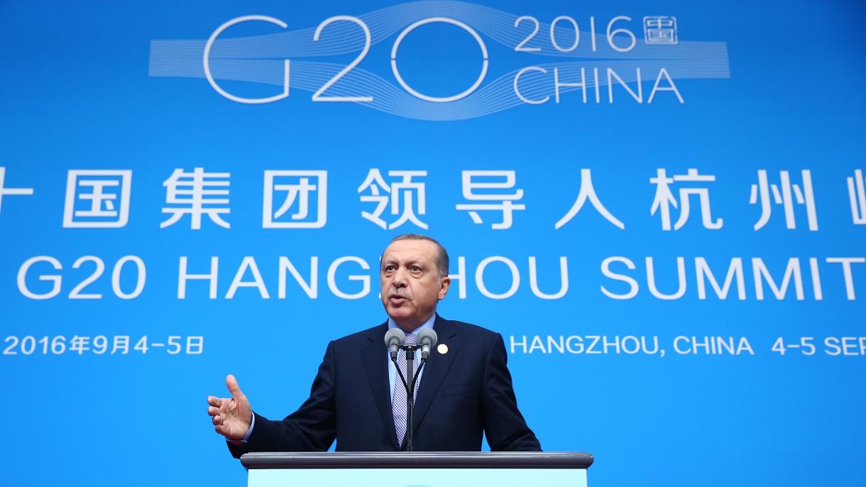 A G20 konferencián tartott sajtótájékoztatót Erdoğan