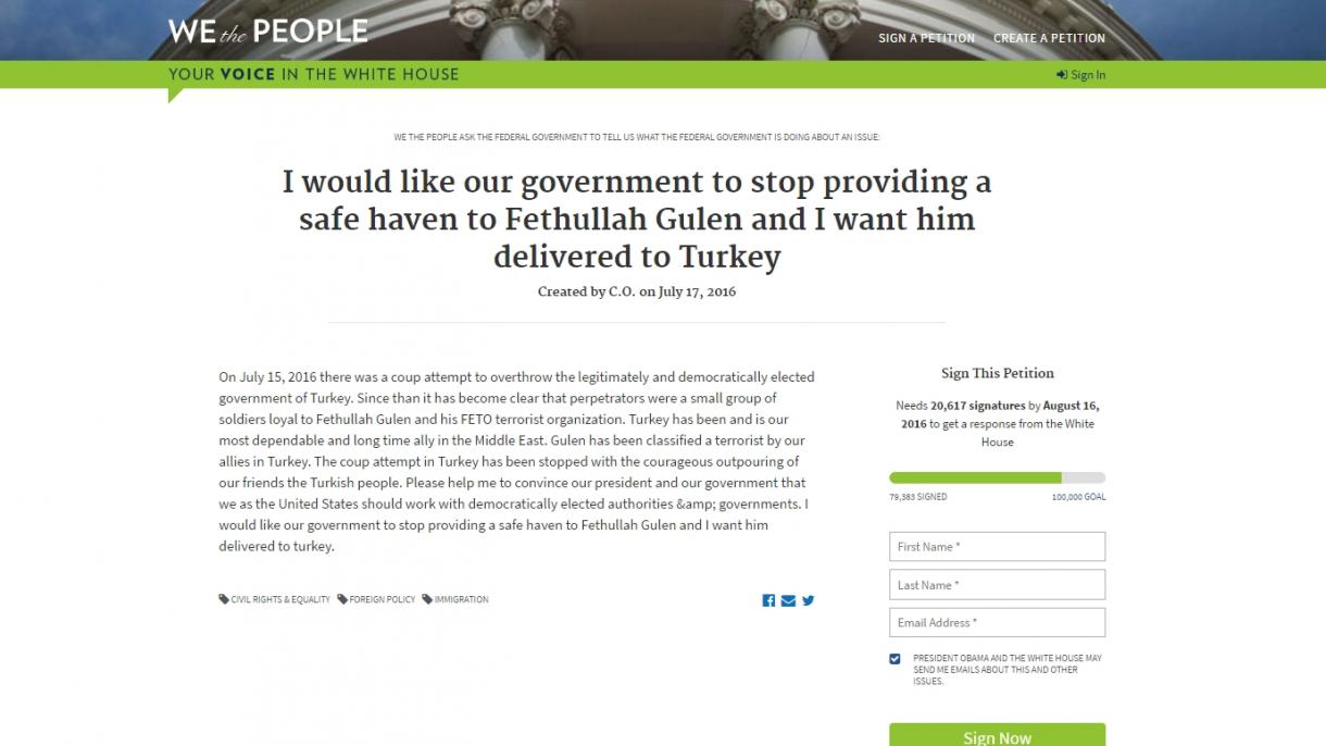 SUA Gülen 100  de mii de semnaturi
