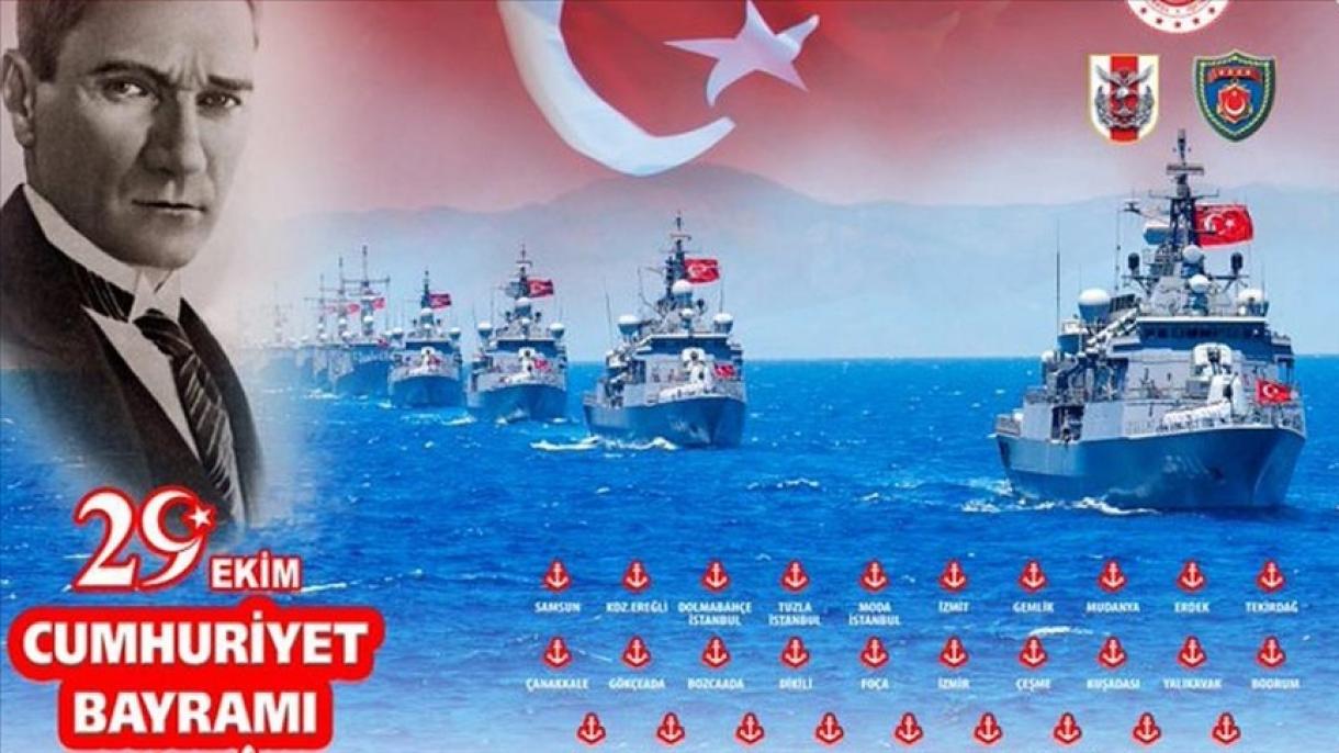 جشن باشکوه 29 اکتبر عید جمهوری با 29 کشتی نیروی دریایی ترکیه
