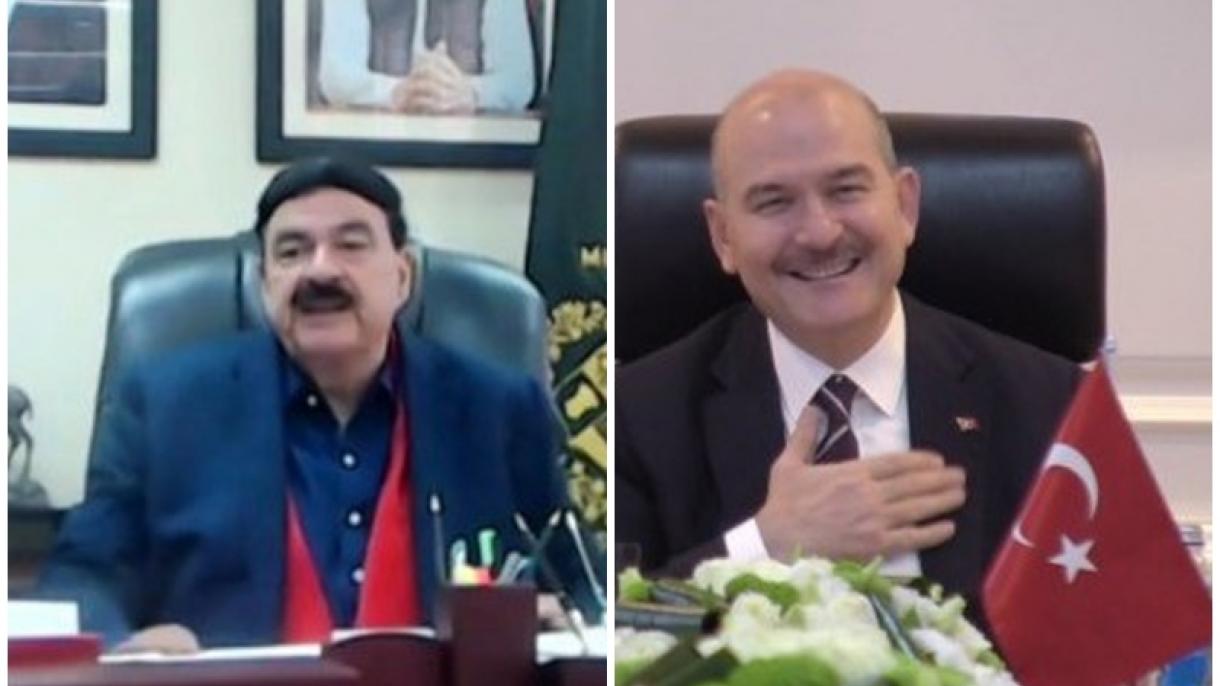وزیر داخلہ سیلمان سوئیلو  اور پاکستان کے وزیر داخلہ شیخ رشید احمد کی ویڈیو کانفرنس سے  بات چیت