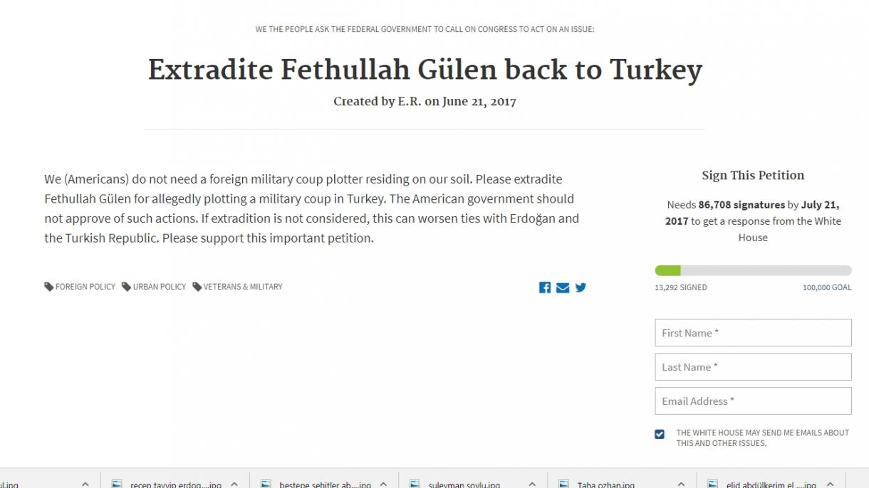 在美土耳其人发起签名运动要求引渡葛兰至土耳其