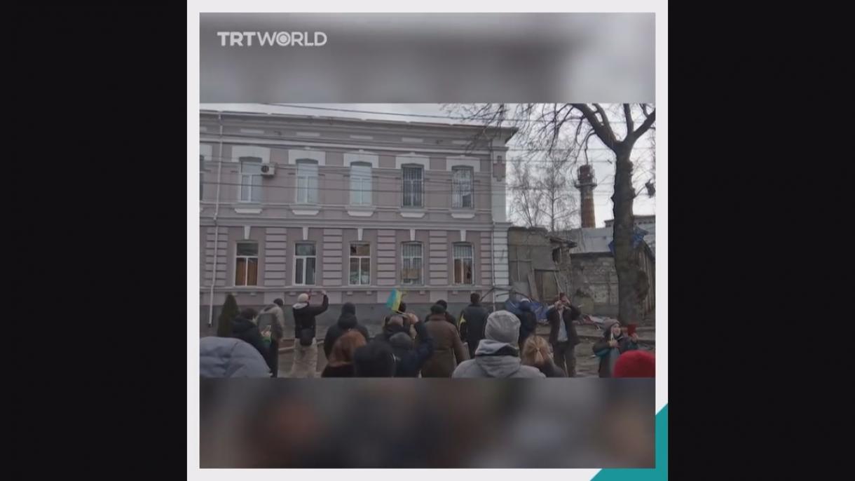 Protest împotriva soldaților ruși în orașul Melitopol