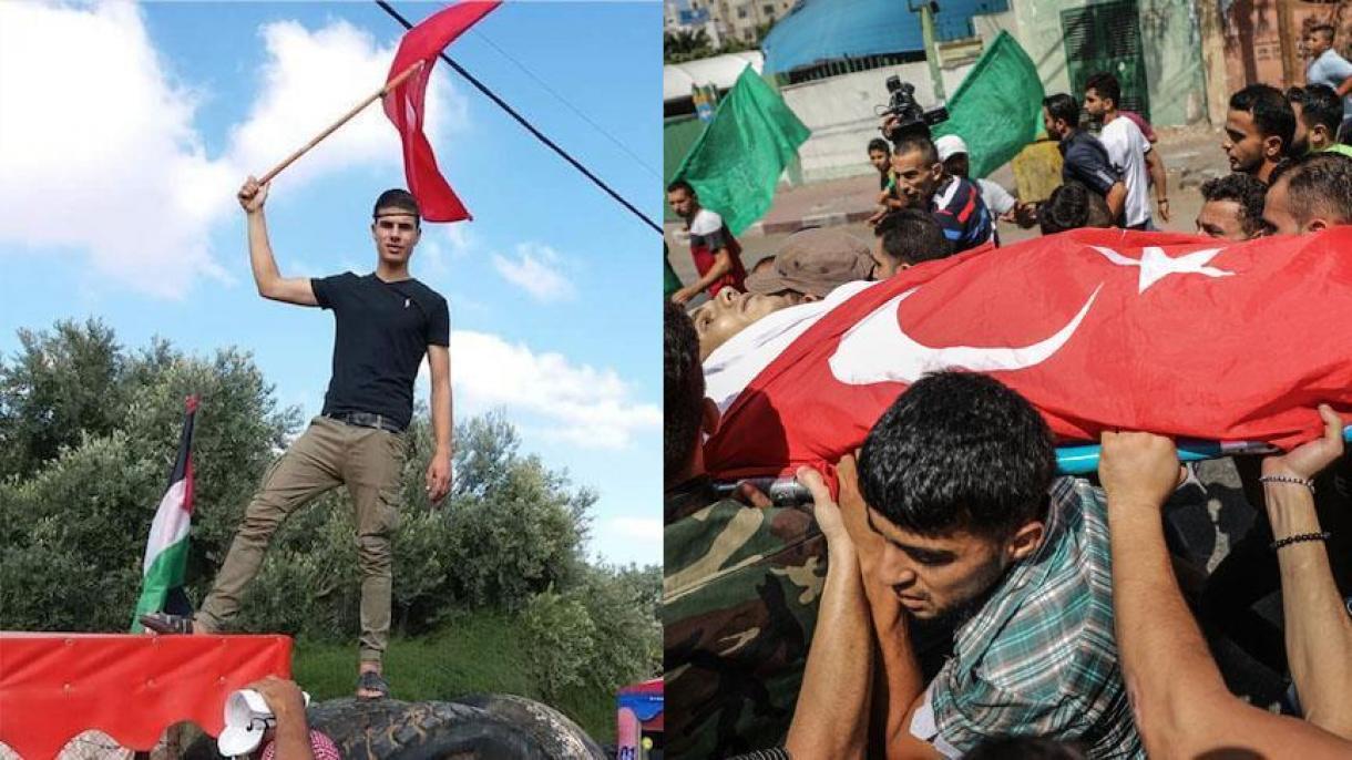 تشییع جنازه شهید فلسطینی با پرچم ترکیه