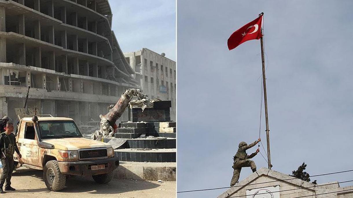 پرچم ترکیه در مرکز عفرین برافراشته شد